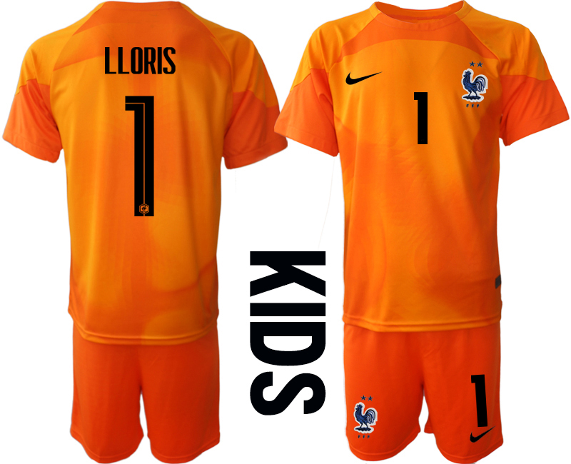 Youth 2022 World Cup National Team France orange goalkeeper 1 Soccer Jersey